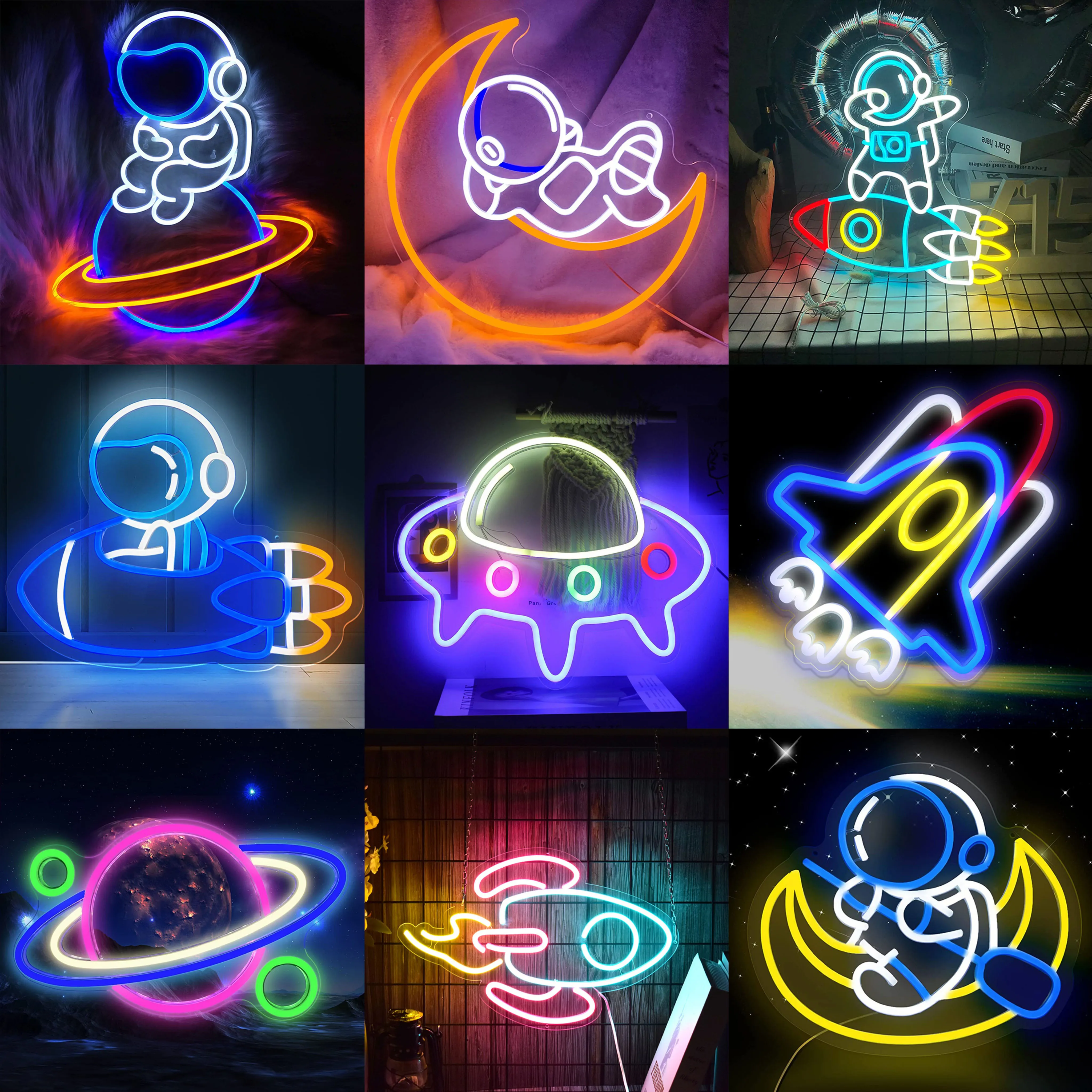 USB Neon Light Sign Astronaut Space Series Art acrilico Sign Gaming Bar Room Wall Decor Home Party Hanging Neon Sign regalo per bambini