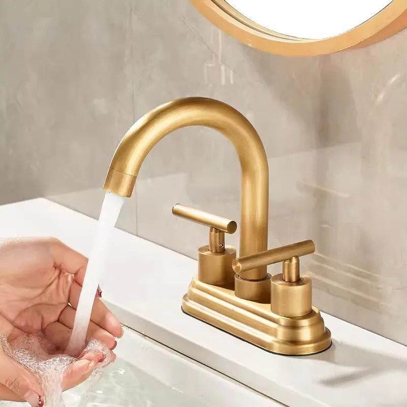 Basin Faucet Antique Bathroom Sink Faucets 2Hole Widespread Basin Mixer Double Handle Hot And Cold Water Tap New Arrival