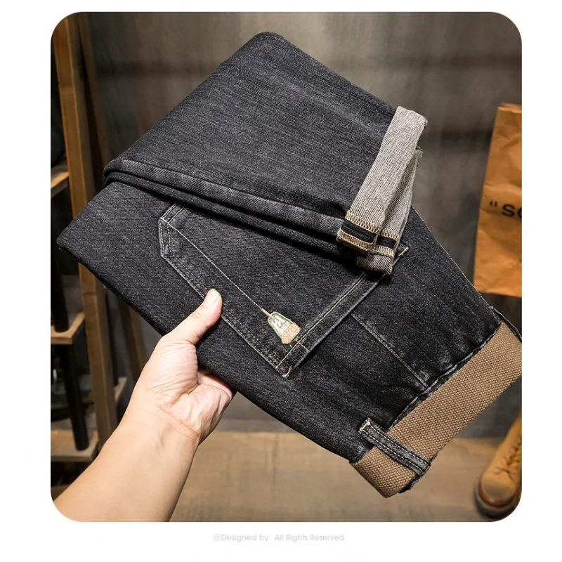 2024 Spring plus Size Xl Mens Denim Pants Stretch All-Matching Overweight Man Loose Casual Ankle Banded Pants