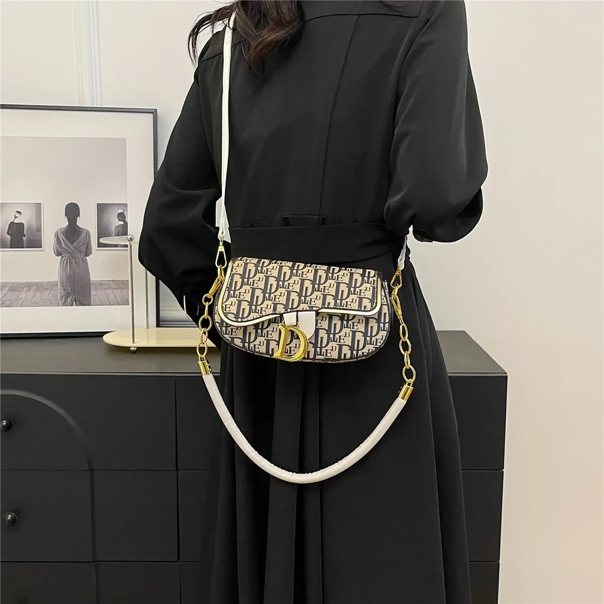 2025 Women's Boho Embroidery Saddle Bag Mini Canvas Convertible Crossbody Shoulder Rustproof Hardware