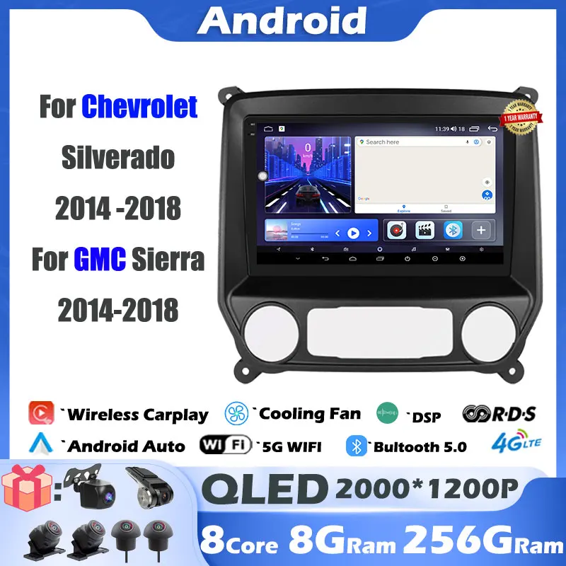 

IPS/QLED Android 14 для Chevrolet Колорадо 2014-2018 для Silverado GMC Sierra VIA Vtrux Truck 2014-2018 GPS Автомагнитола стерео