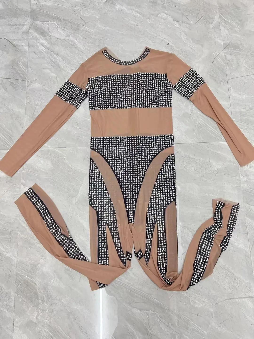 Spandex Sparkly Rhinestone Skinny Elastic Jumpsuit Fashion Women High-end Sexy Jumpsuit Club Stage Performance Wear Heiseyouhuo