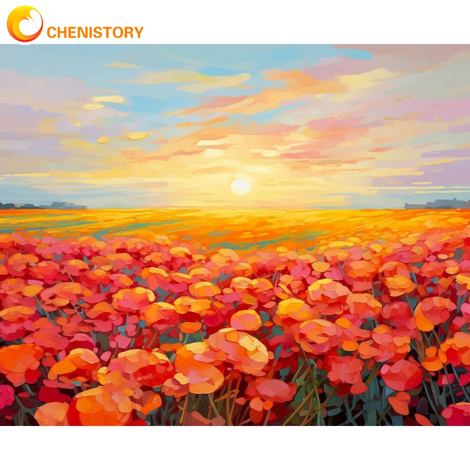 

CHENISTORY 5D DIY Diamond Painting Sunset Landscape Full Round Diamond Embroidery Mosaic Kit Rhinestone Home Decoration Gift