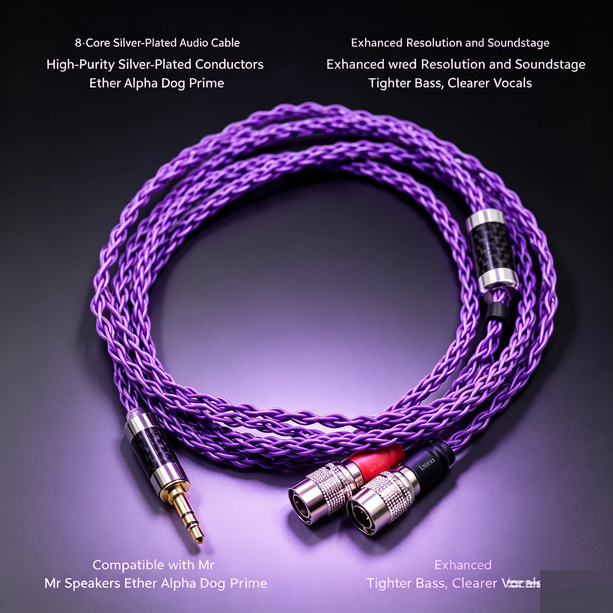 High Quality Purple 2.5mm/4pin XLR Balanced Silver Plated Earphone Headphone Upgrade Cable For Mr Speakers Ether Alpha Dog Prime