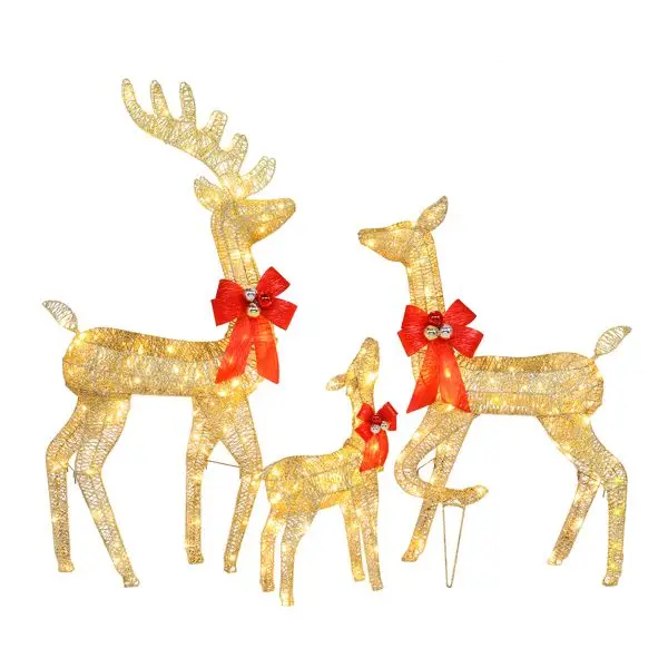 

Golden Family Elk Christmas Yard Decoration Set with Lights - 54x38x122cm Outdoor/Indoor Holiday Decor, 3-Piece Lighted Reindeer
