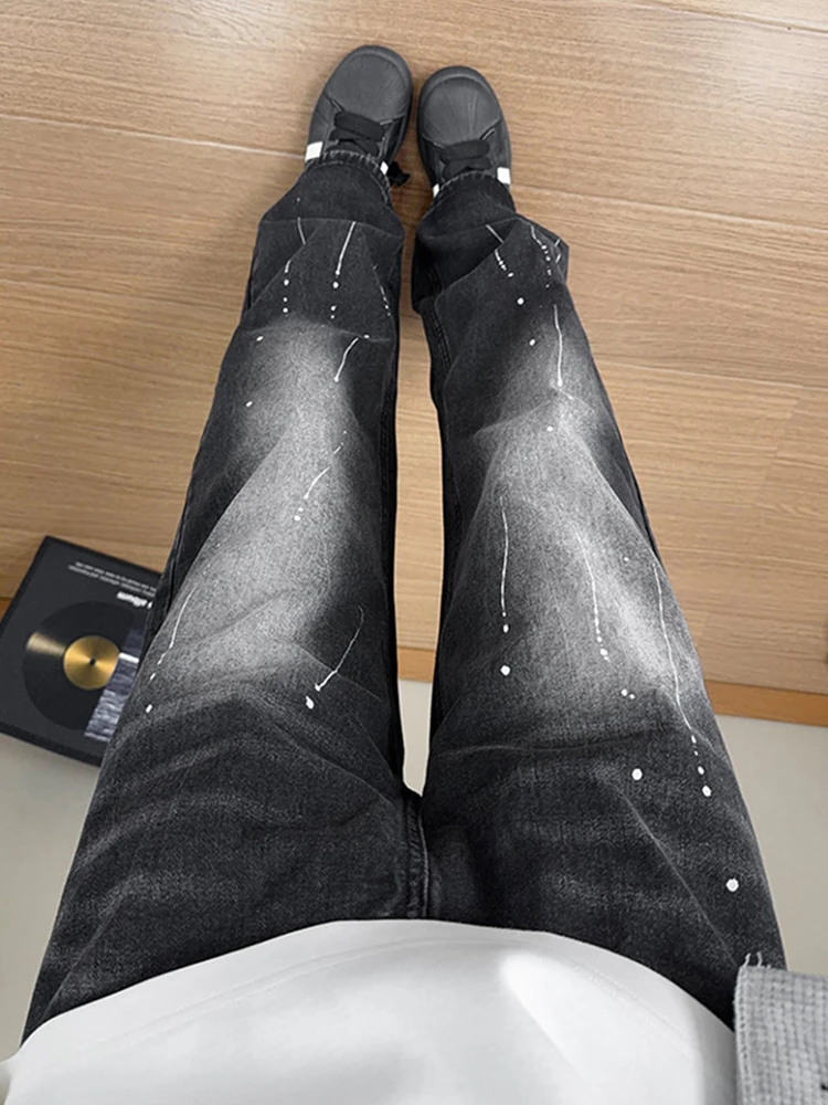 

American High Street Splaed adient Bla Jeans Men's Cleanfit Vintage Straight Leg Micro Flared Leg Lengthening Pants