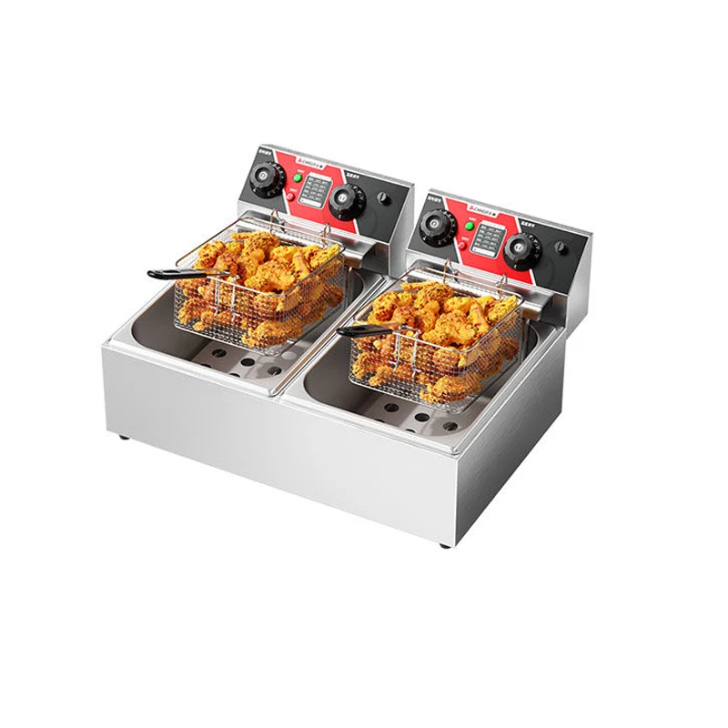 Fritadeira elétrica com tanques removíveis duplos 10L 2500W Fritadeira comercial de bancada para frango batatas fritas fritas