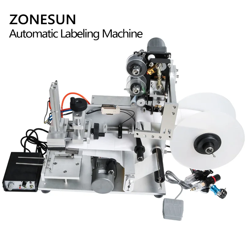 ZONESUN Flat Labeling Machine LT-60D Semi Automatic Box Book Carton Flat Caps Dispenser Bottle Label Applicator With Date Coder