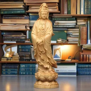 Alami Cypress Lotus Guanyin Patung Kecil Patung Buddha Cina Ruang Rumah Kantor Mobil Patung Figur Feng Shui Log Warna4. 71 In 10 buddha tertawa penjualan terbaik - №
