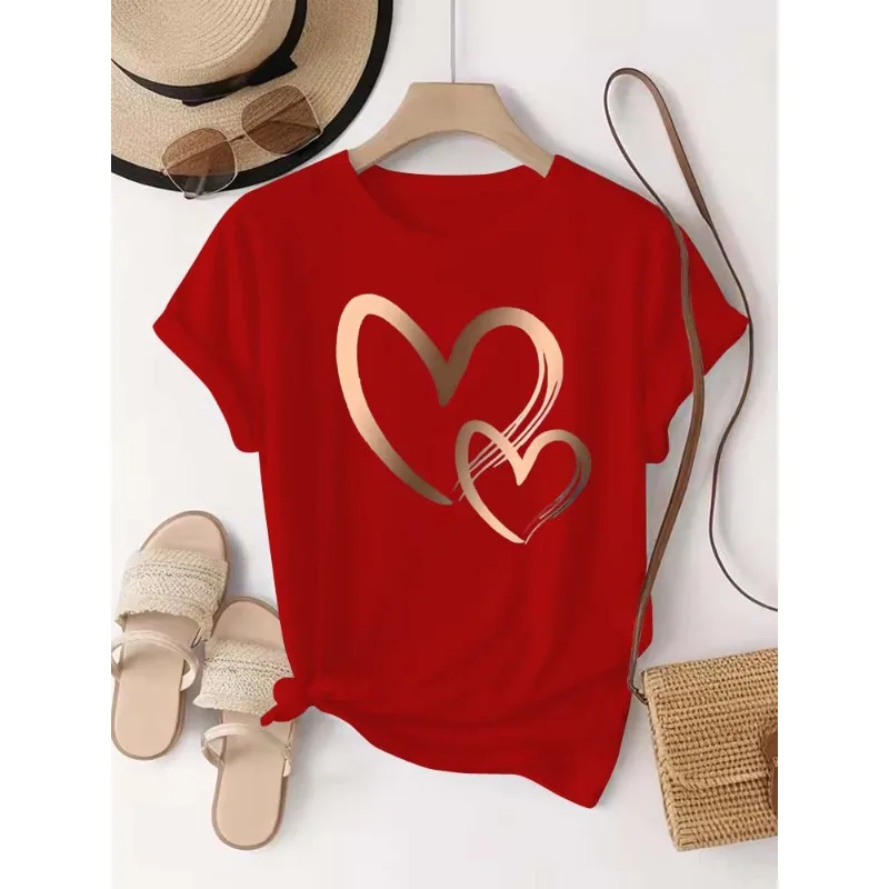 Heart Shaped Pattern Pure Cotton Cartoon Printed Children's T-shirt Personalized Loose T-shirt New Parent-child Fashion T-shirt