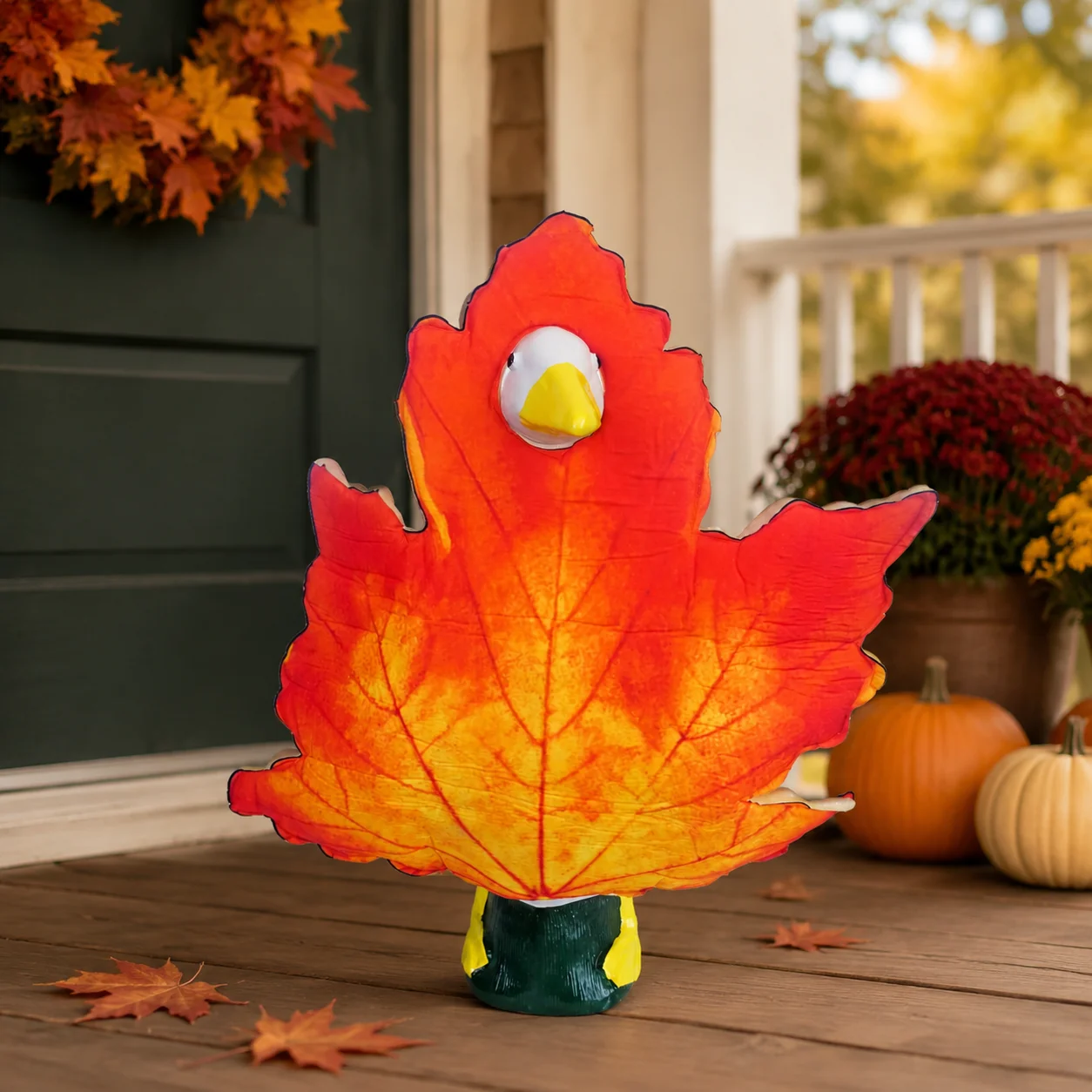 Maple Leaf Porch Goose Costume, Fits 23-Inch Garden Goose Statue, Fall Thanksgiving Yard Decor, Outfit Only