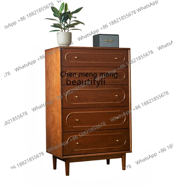 

Retro American Cherrywood Chest of Drawers Solid Wood Home French Storage Cabinet Bedroom Hallway Storage Cabinet