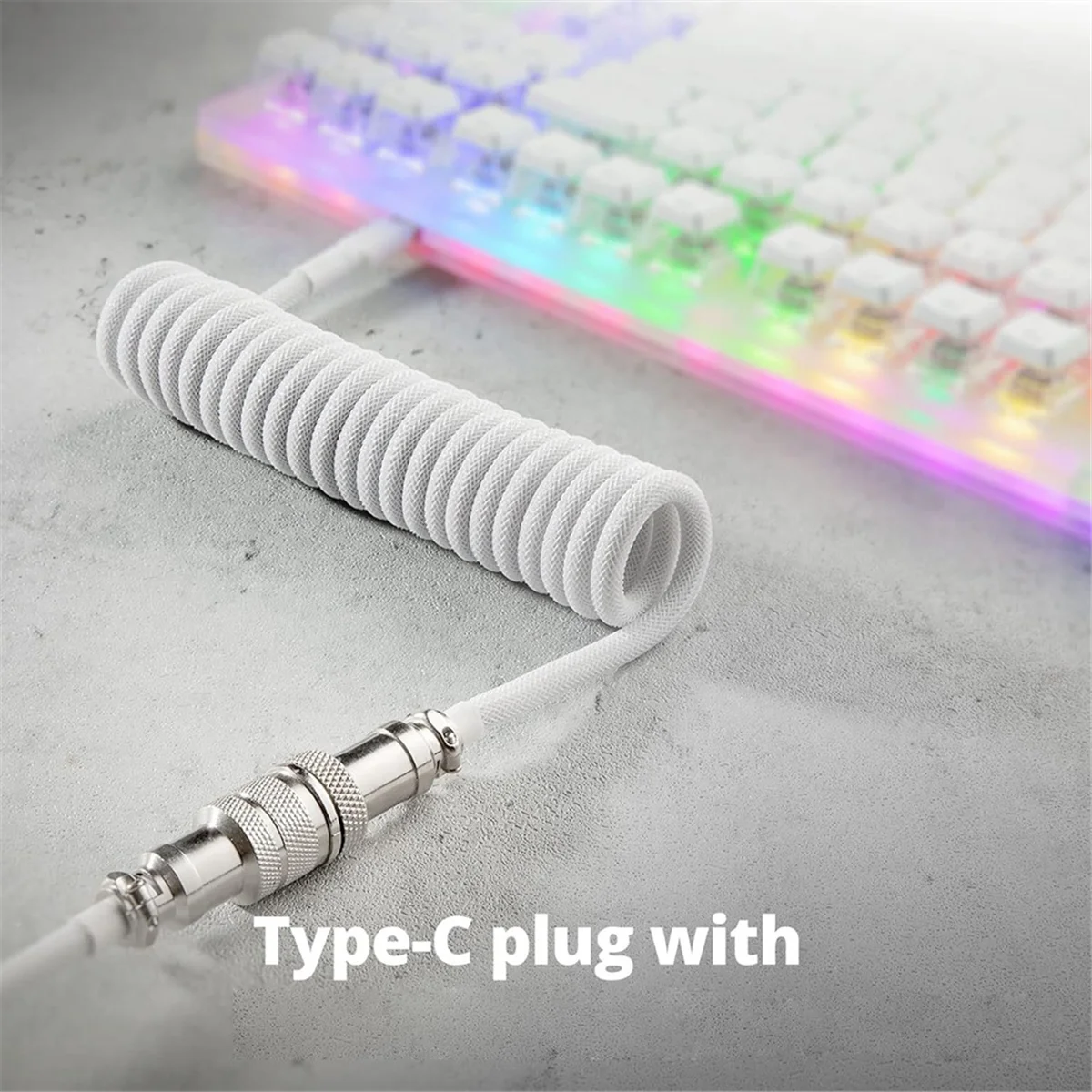 USB Type-C Cable for Gaming Keyboards, Double Sleeved Mechanical Keyboard Cable, Mechanical Keyboard Custom Coiled Cable