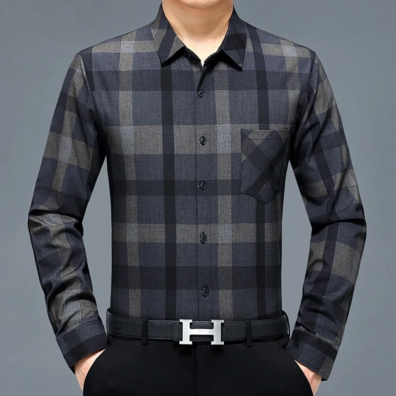 

Men's New Long Sleeved Shirt Early Spring Checkered Shirt Retro Fashion POLO Shirt Bottom