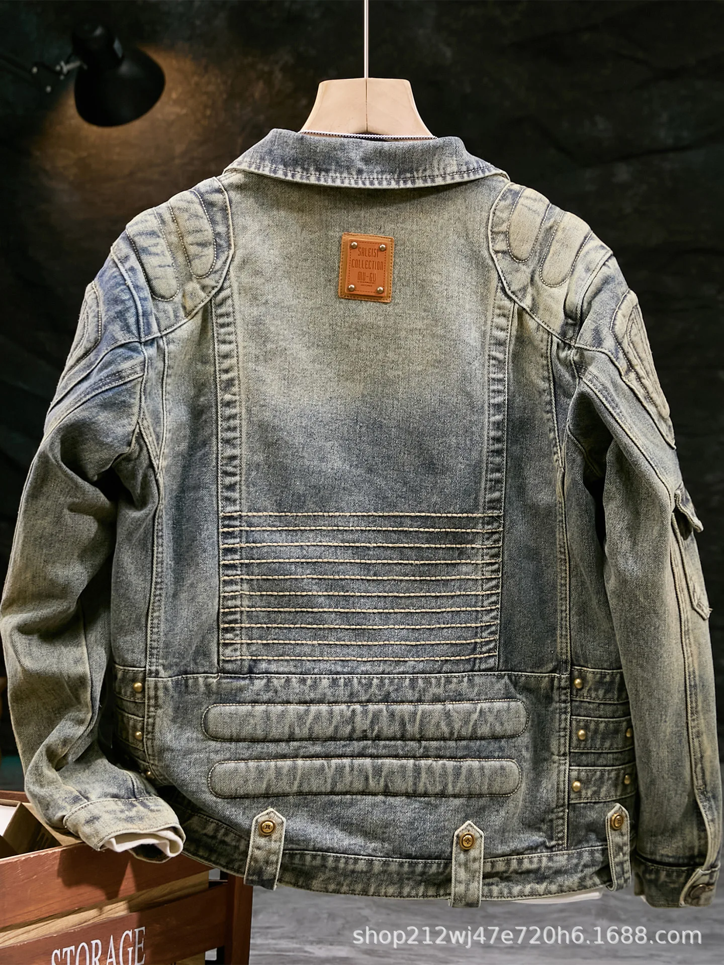 Men's Fashion Vintage Biker Jeans Jacket High Street Washed Retro Motorcycle Rider Coat Slim Fit Moto Cowboy Outerwear