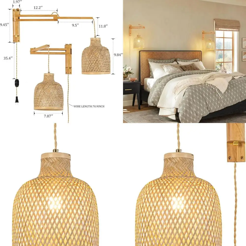 

Бамбуковое настенное бра середины века с поворотным кронштейном, освещение в стиле фермерского дома для спальни и гостиной