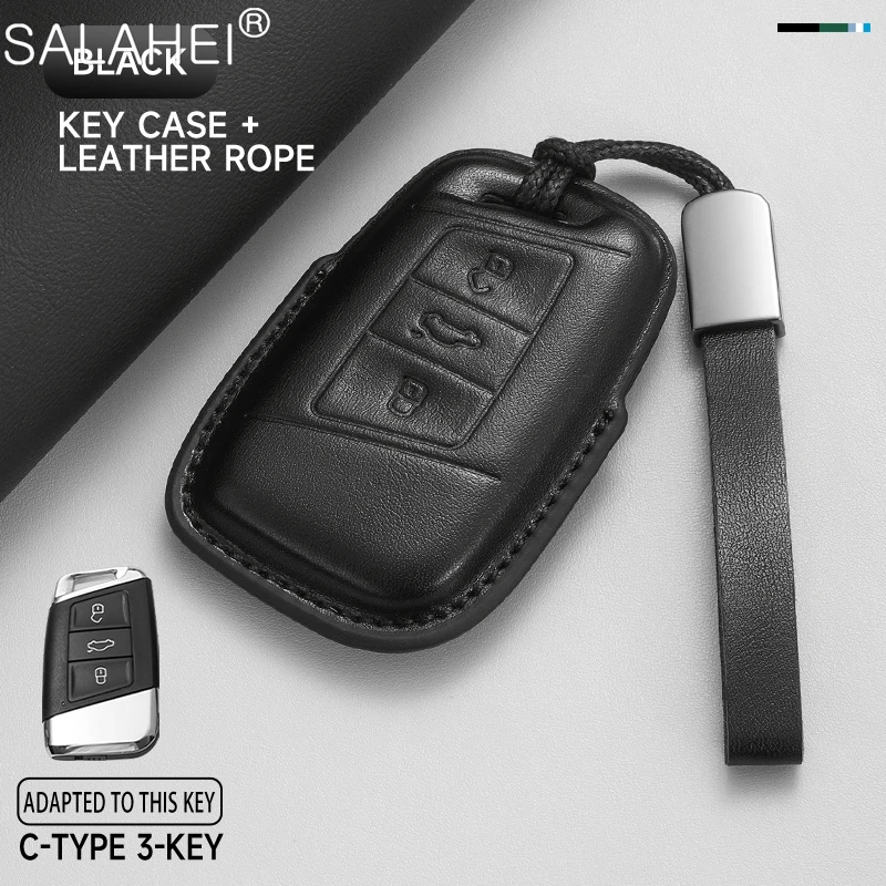 

New Leather Car Key Fob Bag Cover Case For Volkswagen VW Magotan Passat B8 Skoda A7 Kodiaq Seat Smart Protector Auto Accessories