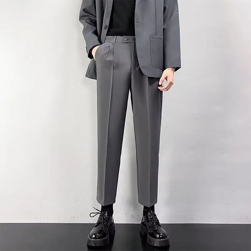 2023 Spring Summer Men's Casual Pant Ankle Length Straight Classic Simplicity Solid Color Comfortable Male Business Trouser Y396