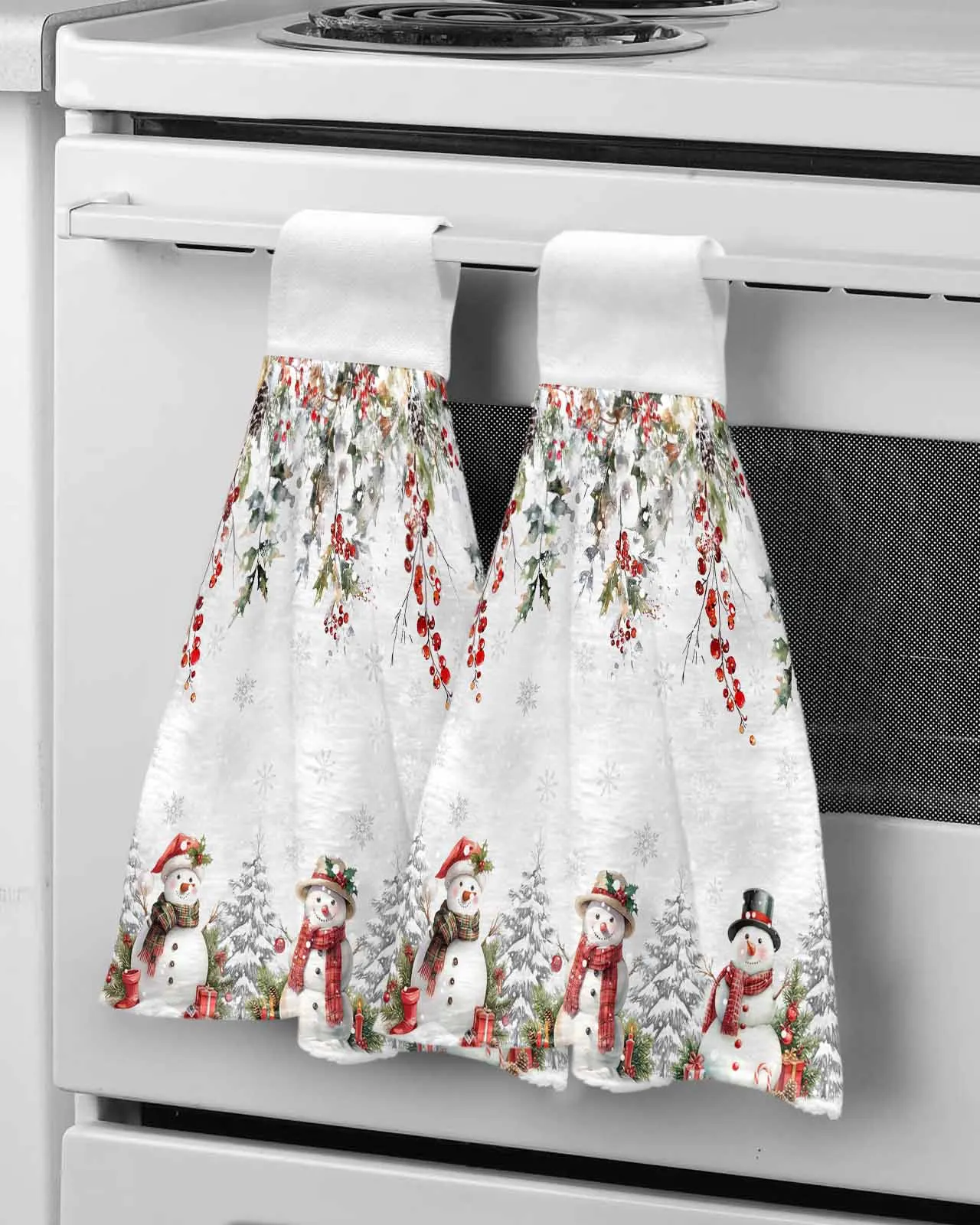 

Christmas Berry Snowman Hand Towels Microfiber Bath Hanging Cloth Quick Dry Cleaning Cloth Xmas Kitchen Towel