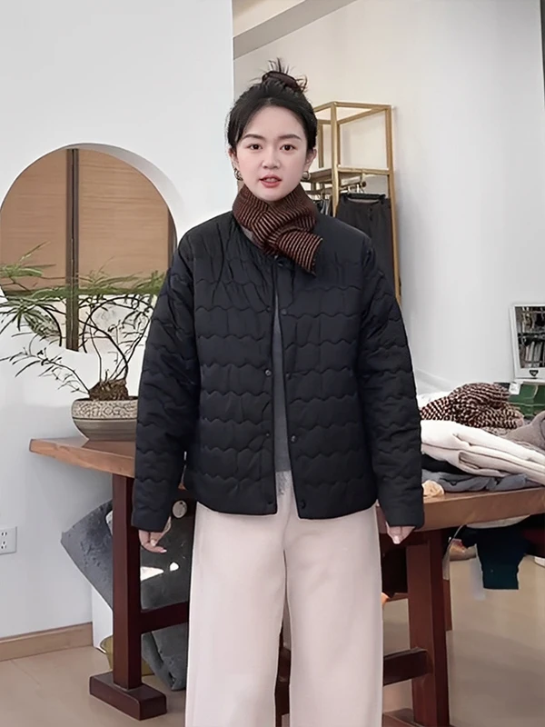 

Lightweight Cotton Jaet Women's Casual Winter Coat Warmth No Collar Fem Faion FSY5383 Commute Sle Loose Fit Long Sl...