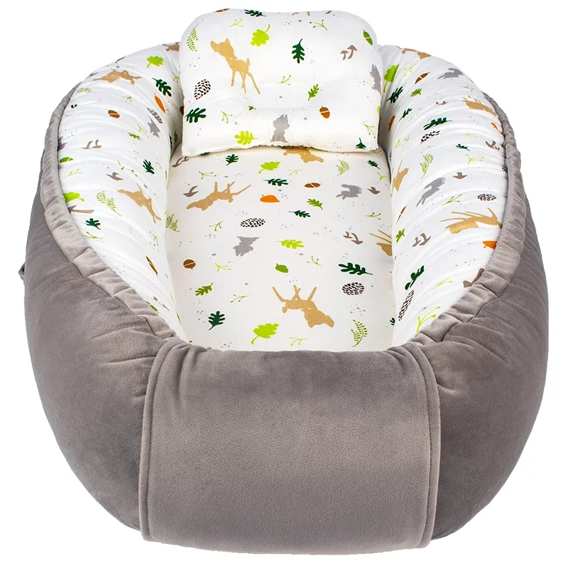 Organic Cotton Baby Lounger Portable Slip Nest With Cover Bed Infant Co-sleeping Cribs Pillow Cute