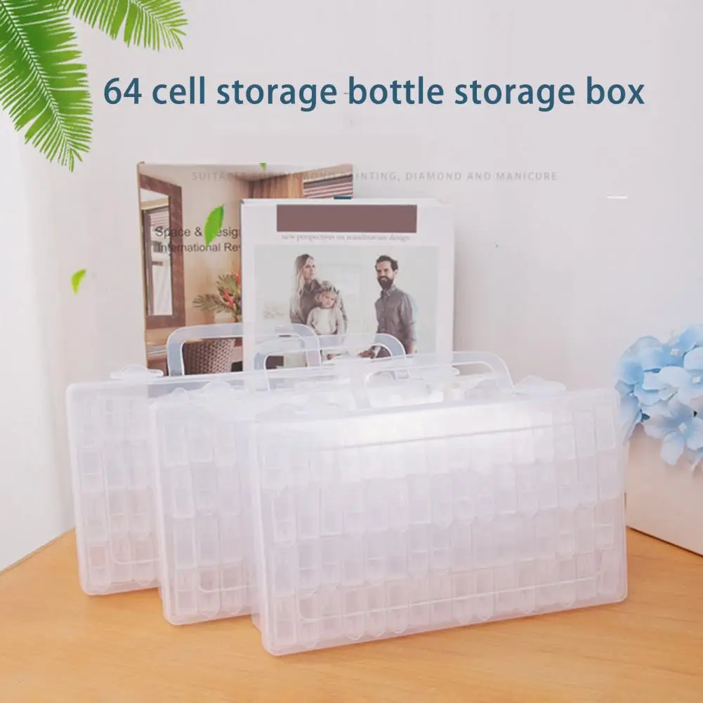 32/64 Grid Transparent Visible Bead Organizer Separate Grids Handle Storage Container Diamond Painting Rhinestone Storage Box