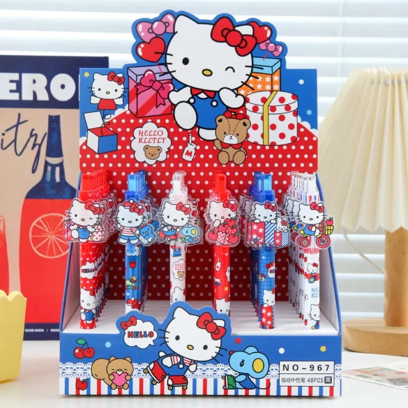 

48pcs/lot Cartoon Sanrio Kitty Press Gel Pen Cute 0.5mm Black Ink Press Signature Pens School Supplies