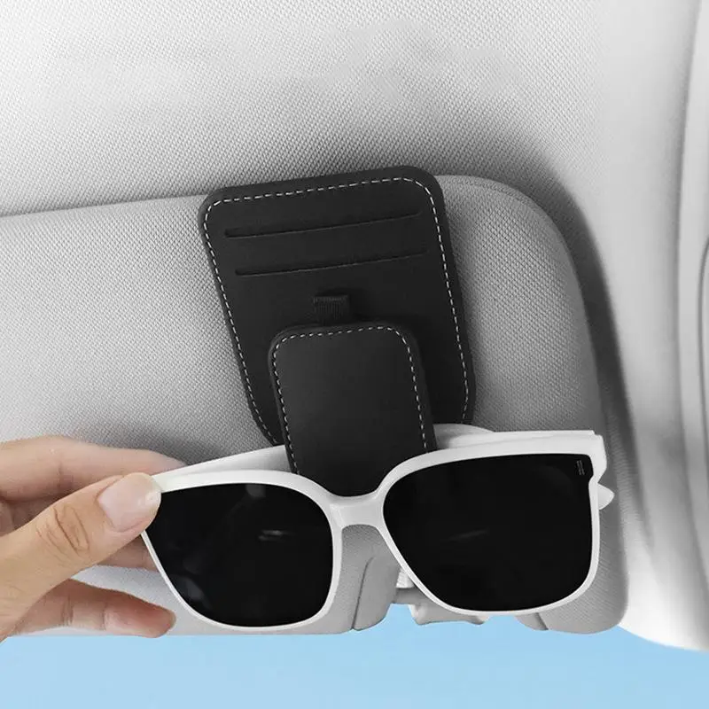 

【MO】Car Sun Visor Sunglass Holder Magnetic Leather Glasses Hanger Clip Quick Access One Hand Easy Installation Vehicle Interior