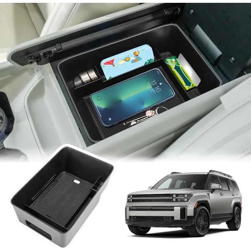 

Center Console Organizer Tray Compatible with 2024 2025 Hyundai Santa Fe Interior Storage Box Insert Secondary Accessories (Armr