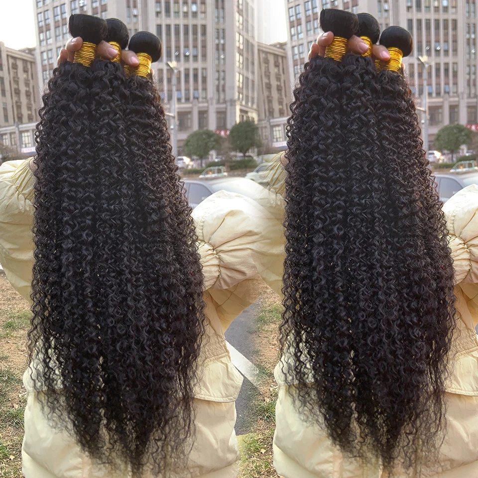 Kinky Curly Human Hair Bundles Deep Curly Hair Bundle Brazilian Raw Hair Weaving 8-30 Inch Human Hair Burmese Curly Hair Bundles