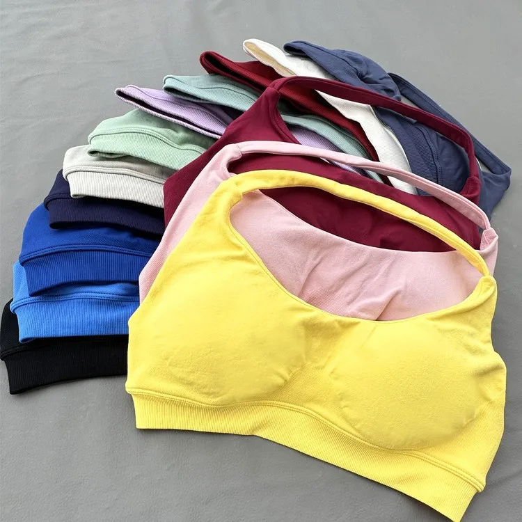Hotselling 2 Pcs Yoga Gym Set Women Seamless Strappy Yoga Bra High Waist Workout Scrunch Shorts Sports Set Fitness