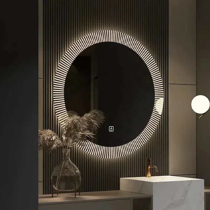 Modern 60cm Silver LED Light round Smart Mirror with Touch Switch Wall Mounted Oval Bath Bathroom Mirrors