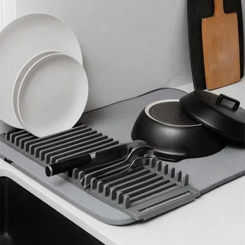 

F-F Dish Mat For Countertop Storage-Kitchen Drainer Mat-Multifunctional, Non-Slip Plastic, Ultra-Fine Fiber