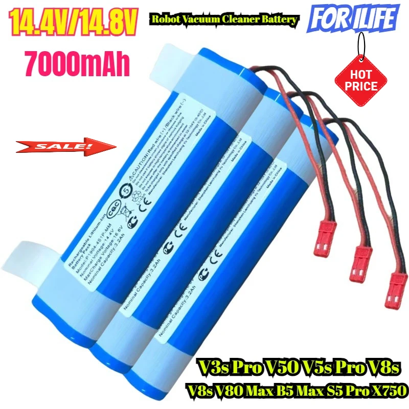 

14.8V Battery 7000mAh Lithium Battery for ILIFE V3s Pro V50 V5s Pro V8s V80 Max B5 Max S5 Pro X750 Robot Vacuum Cleaner Battery