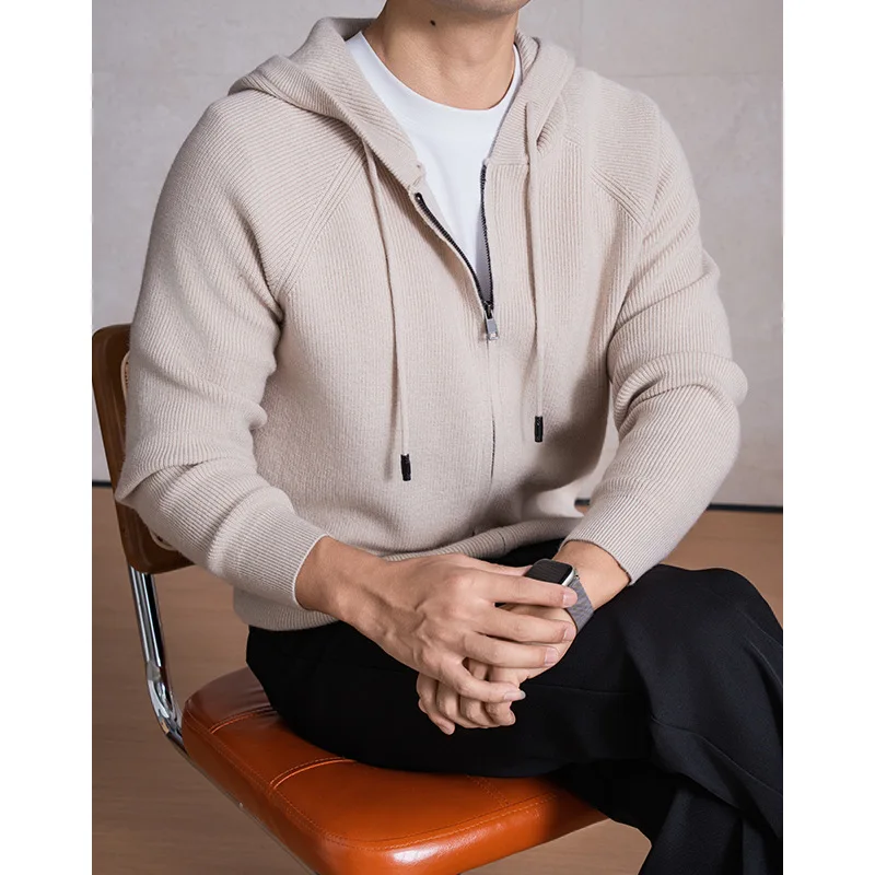 

Autumn Winter Men Thickened Yuanbao Needle Zipper Knitted Cardigan Fashion Casual Anti-Pilling Hooded Sweater Coat Men'S Clothin