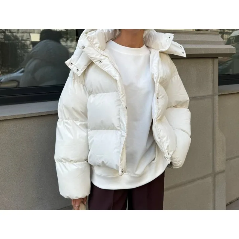 

2025 New Winter Warm Jacket for Women Fashion Hooded Solid Overcoat Female Loose Casual Parkas Zipper Long Sleeves Outerwear