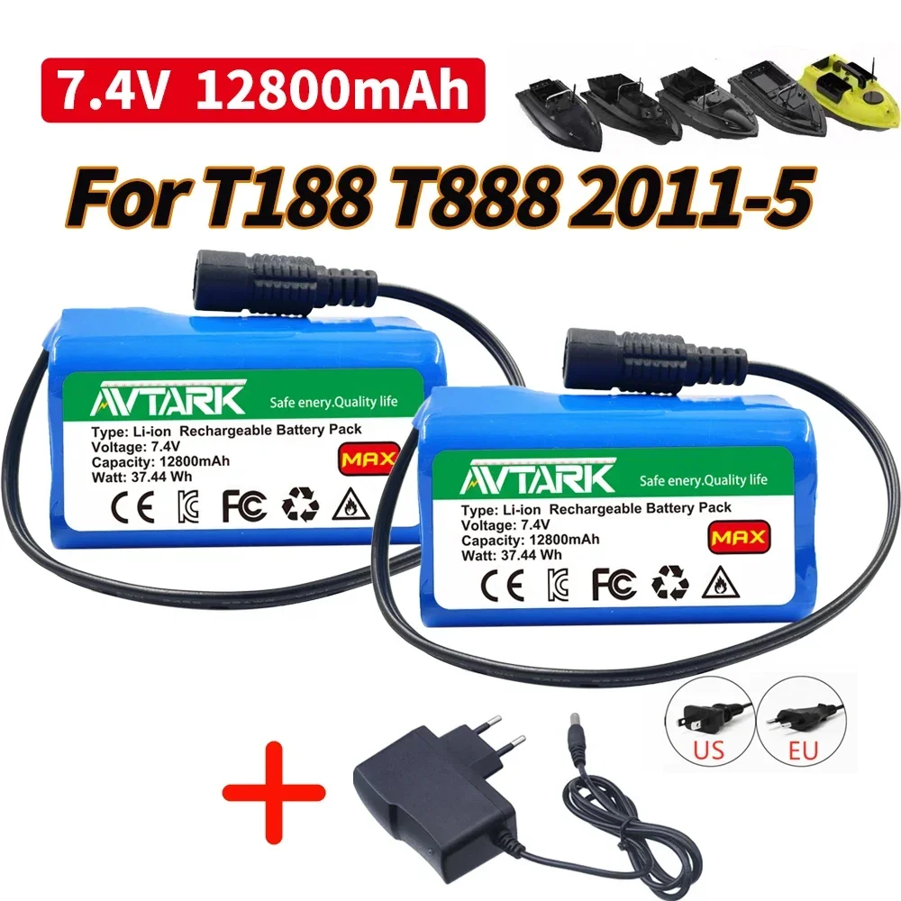 Lipo battery For T188 T888 2011-5 Remote Control Fish Finder Fishing Bait Boat Spare Parts RC toys accessories 2S 7.4V 12800mah.