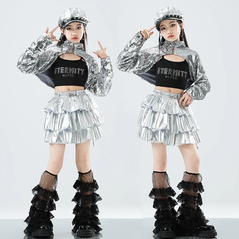 Mädchen K-pop Kleidung Pailletten Crop Tops Street Dance Rock Kinder Hip Hop Jazz Kleidung Sets Kinder Streetwear Mädchen Gruppe kostüm