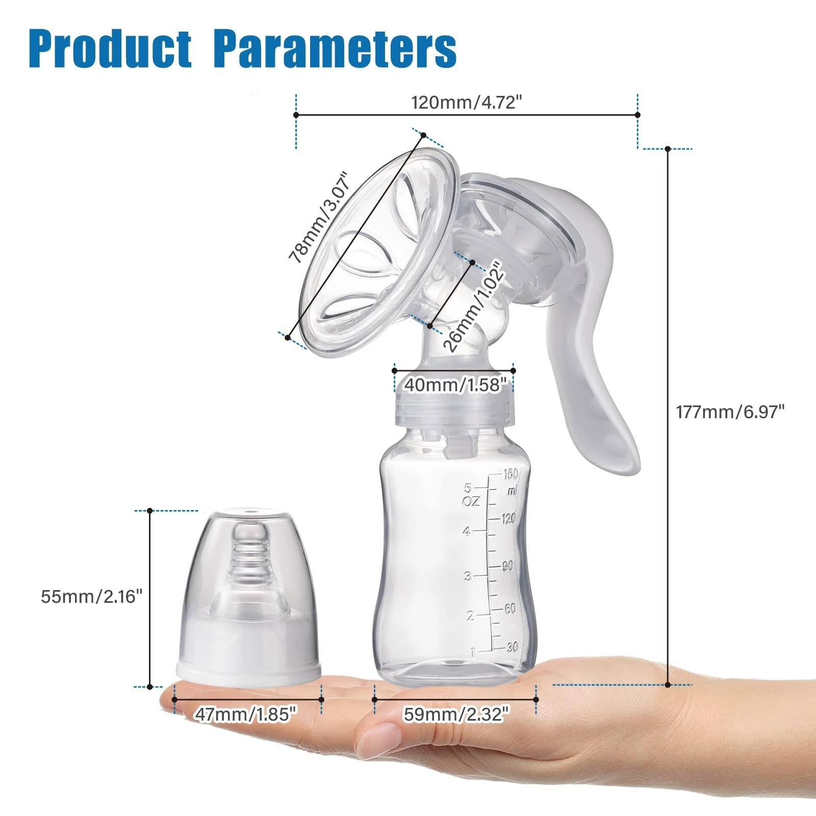 Manual Breast Pump Original Manual Breast Milk Silicon PP BPA Free with Milk Bottle Nipple Function Breast Pumps for Women