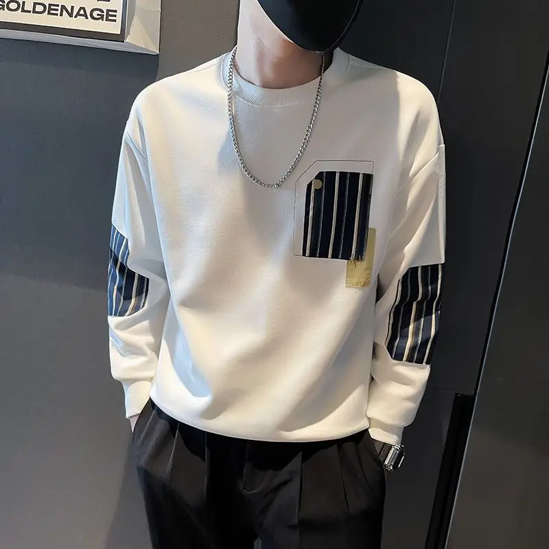 

Stylish Casual Solid Color Patchwork Sweatshirts Spring Autumn All-match Commute Round Neck Men's Clothing Long Sleeve Pullovers