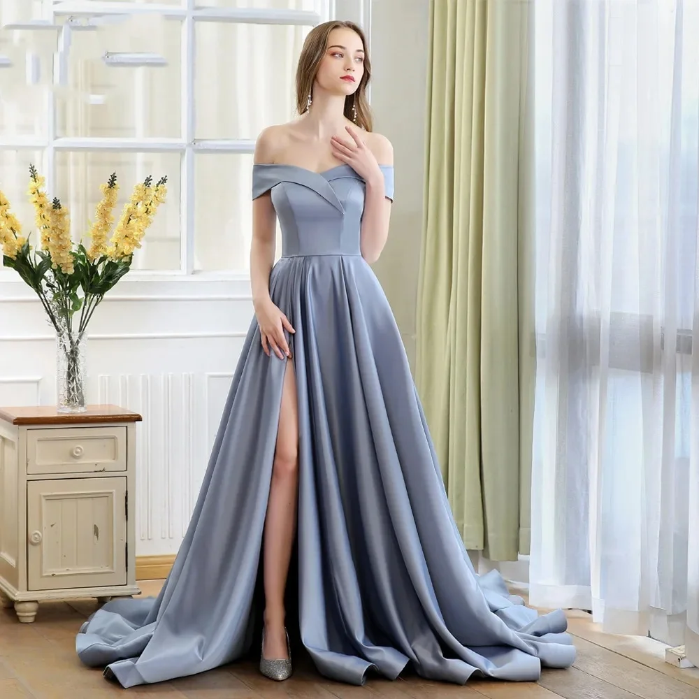 OTHRAY New Off The Shoulder Dress Women Elegant Luxury Evening Dresses Robe De Bal Sexy High Slit Prom Gowns With Train 2024