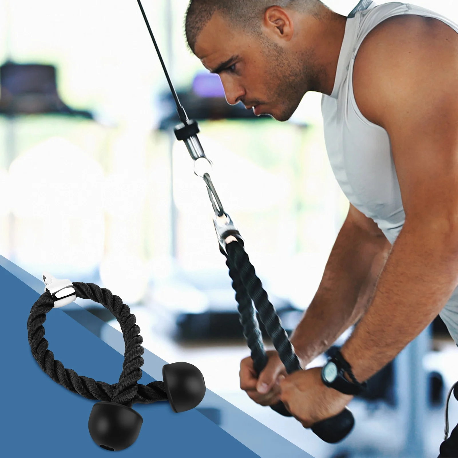 

Biceps Pull Rope, Tricep Rope Pull Press Down Push Pull Cord Multi Gym Lat Bar Cable Attachment