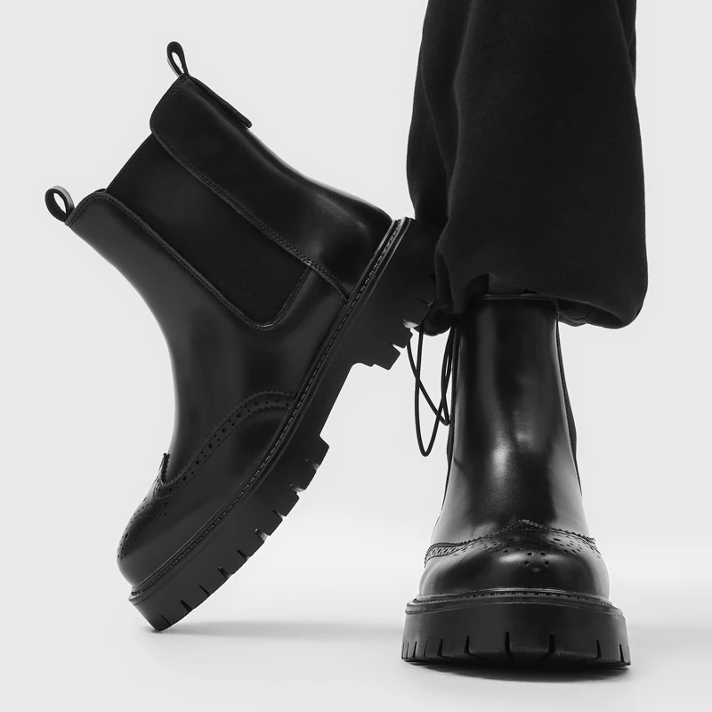British Style Men Chelsea Boots Multi Colored Thick Soled New Casual Carved Block High Top Boots Workwear Boots Sizes 39-44
