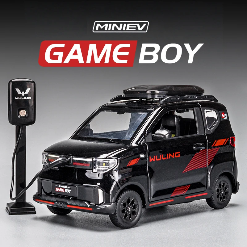 WuLing-Modèle de voiture MINI EV GAME BOY, Diecasts en alliage, Véhicules jouets, Son et lumière, Dos nervuré, Cadeaux pour enfants, 1:24