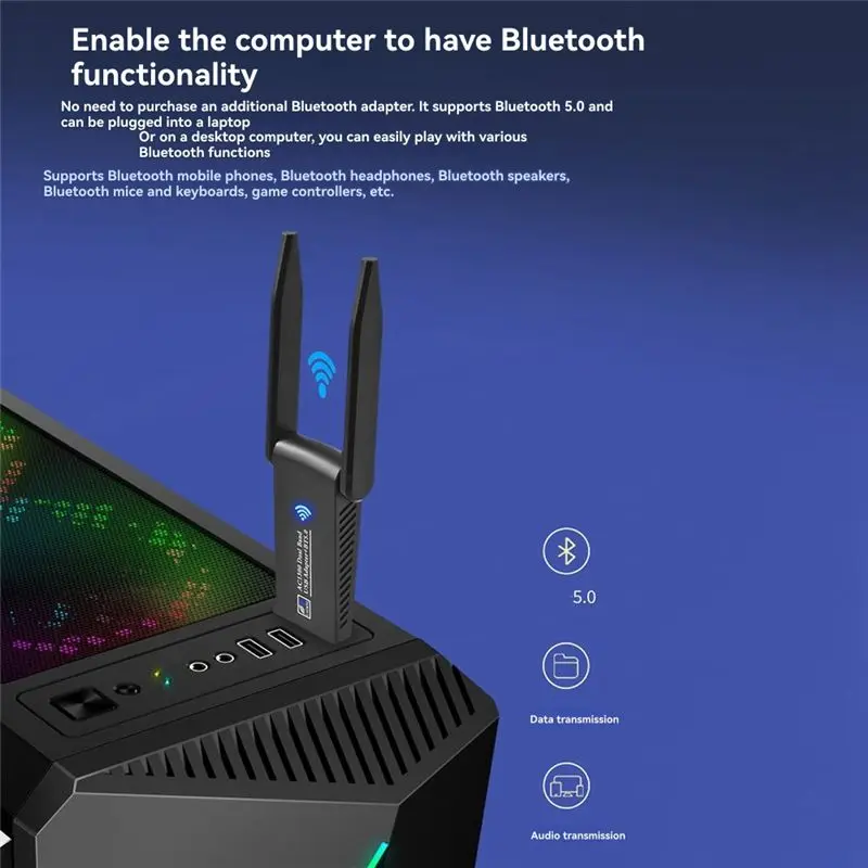 N34R-1300Mbps USB 3.0 Wifi Bluetooth 5.0 Adapter 2 In 1 USB Dongle Dual Band 2.4Ghz 5Ghz Wifi 5 Network Wireless Wlan Receiver view 3