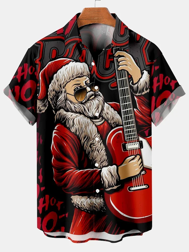 Christmas Graphic Santa Claus Men's Shirts Hawaiian Harajuku Tops Short Print Tee Lapel Fashion Holiday Oversized Clothes