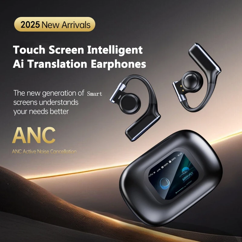 2025 New Multi-Languages Simultaneous Interpretation Earphones Ai Translation Touch Screen Intelligent Earpods Ear-hook Earbuds