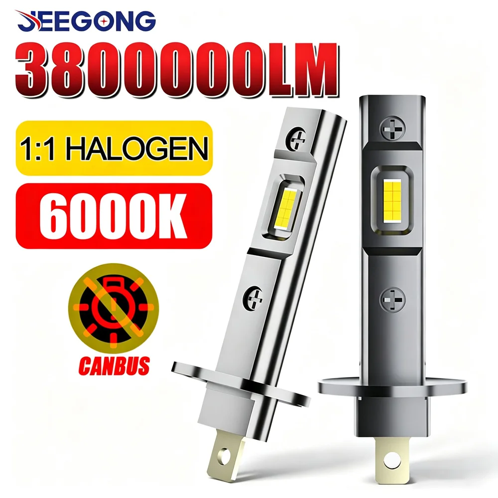 H1 LED Headlight 3800000LM Super Bright Lamps Spotlight CNABUS Fanless Car Light Bulbs 6000K Plug And Play Fog Light 1:1 Halogen