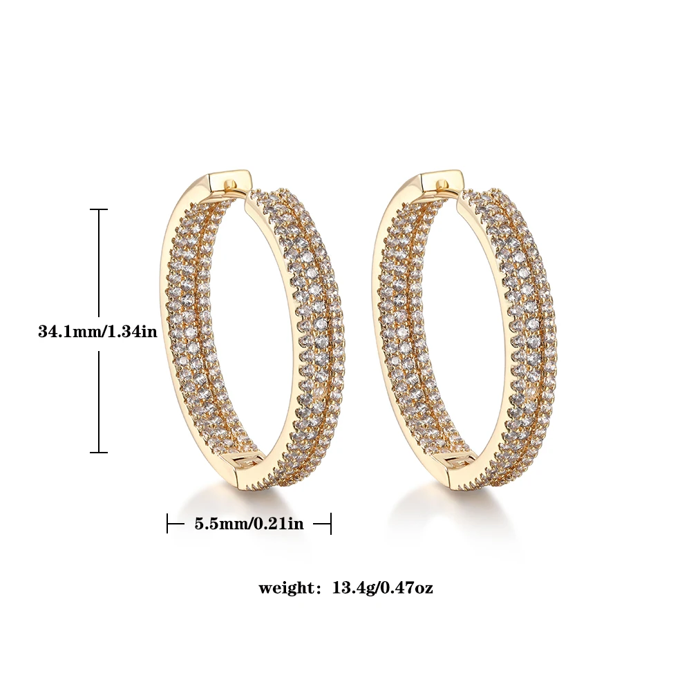 Multiple rows of shiny inlaid zircon hoop earrings plated in 18K gold Fashion jewelry plated in silver exquisite jewelry