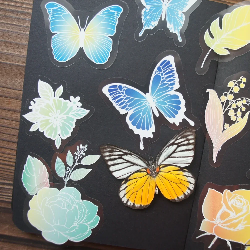 

28pcs Gradient Color Blue Yellow Pink Butterfly Style PVC Sticker Scrapbooking DIY Gift Packing Decoration Tag